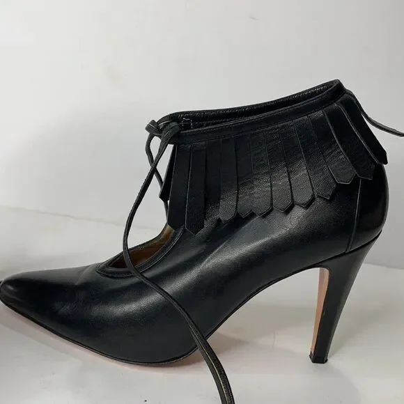 Todd Oldham Lerre black leather fringe ankle tie booties - Picture 4 of 8
